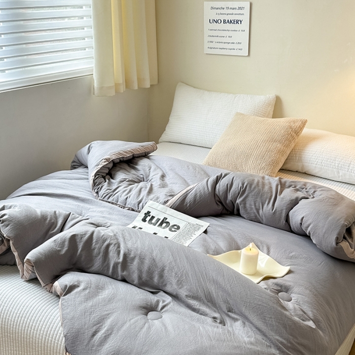 91家纺网 家纺一手货源 找家纺 森林人 2023新款A类水洗棉立体大豆被 立体-绅士灰