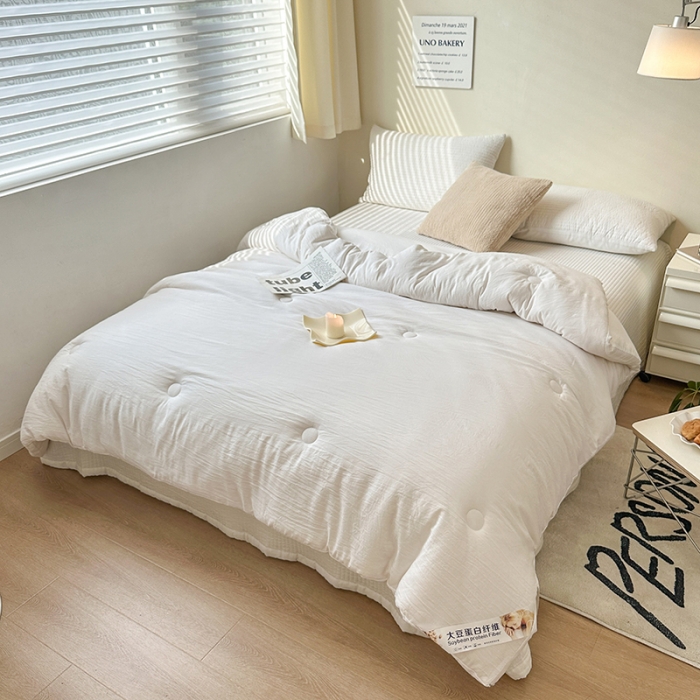 91家纺网 家纺一手货源 找家纺 森林人 2023新款A类水洗棉立体大豆被 立体-珍珠白