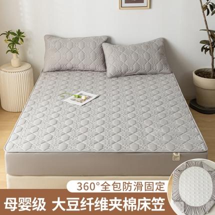 91家纺网 家纺一手货源 找家纺 福来临 2025新款A类夹棉加厚四季款床笠 花朵-浅灰