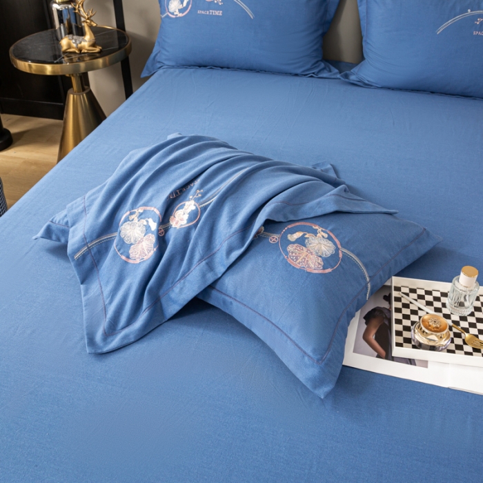 91家纺网 家纺一手货源 找家纺 昊翔2024新款绣花全棉磨毛刺绣工艺款四件套量大优惠花意浓-摩卡蓝