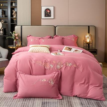 91家纺网 家纺一手货源 找家纺 昊翔2024新款绣花全棉磨毛刺绣工艺款四件套量大优惠花意浓-洋红