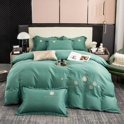 91家纺网 家纺一手货源 找家纺 昊翔家纺 2024新款绣花全棉磨毛刺绣工艺款四件套量大优惠兰迪-绿
