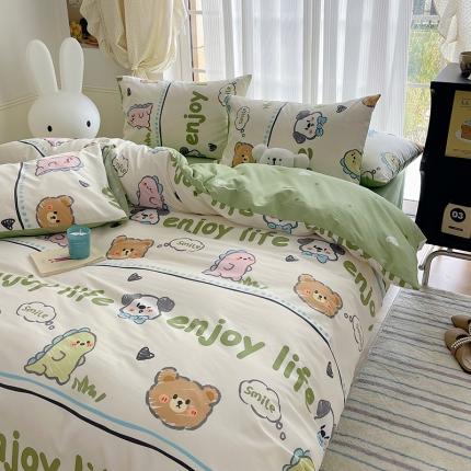 91家纺网 家纺一手货源 找家纺 桃子 2023新款ins韩系少女心碎花小清新卡通纯棉系列四件套 棉-哈哈乐园