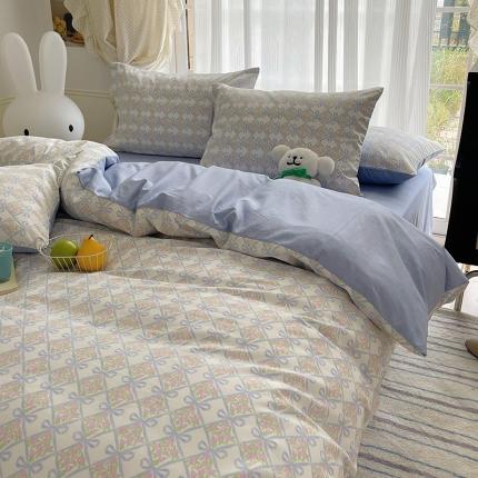 91家纺网 家纺一手货源 找家纺 （总）桃子 2023新款ins韩系少女心碎花小清新卡通纯棉系列四件套