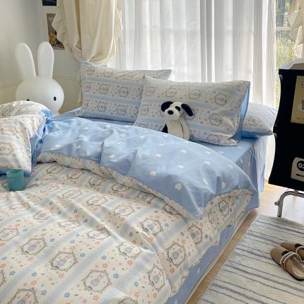 91家纺网 家纺一手货源 找家纺 （总）桃子 2023新款ins韩系少女心碎花小清新卡通纯棉系列四件套