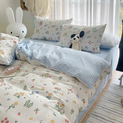 91家纺网 家纺一手货源 找家纺 （总）桃子 2023新款ins韩系少女心碎花小清新卡通纯棉系列四件套