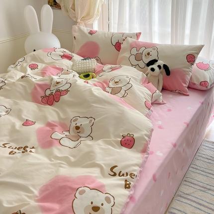 91家纺网 家纺一手货源 找家纺 （总）桃子 2023新款ins韩系少女心碎花小清新卡通纯棉系列四件套
