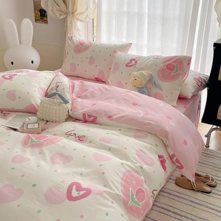 （总）桃子 2023新款ins韩系少女心碎花小清新卡通纯棉系列四件套