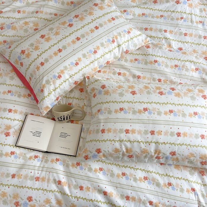 91家纺网 家纺一手货源 找家纺 桃子 2023新款ins韩系少女心碎花小清新卡通纯棉系列四件套 棉-初夏