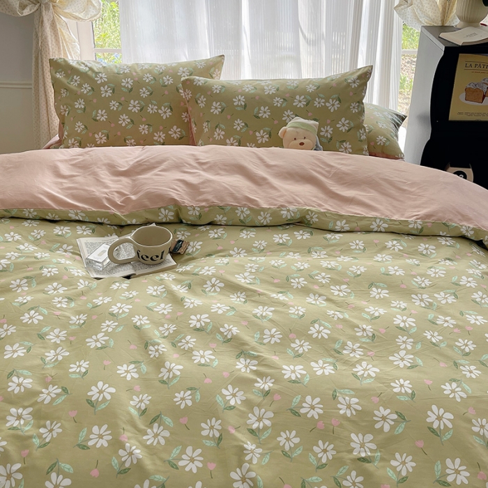 91家纺网 家纺一手货源 找家纺 桃子 2023新款ins韩系少女心碎花小清新卡通纯棉系列四件套 棉-椿野