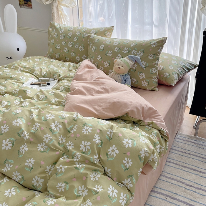 91家纺网 家纺一手货源 找家纺 桃子 2023新款ins韩系少女心碎花小清新卡通纯棉系列四件套 棉-椿野