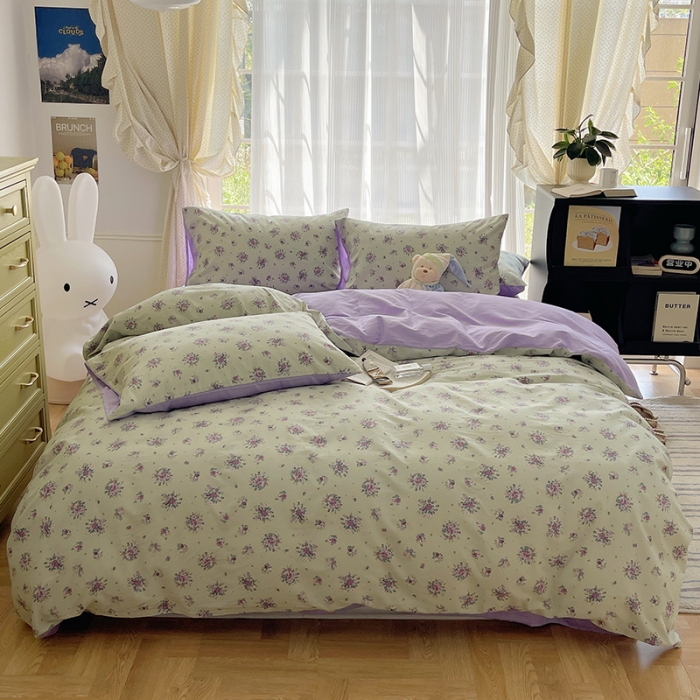 91家纺网 家纺一手货源 找家纺 桃子 2023新款ins韩系少女心碎花小清新卡通纯棉系列四件套 棉-浮影