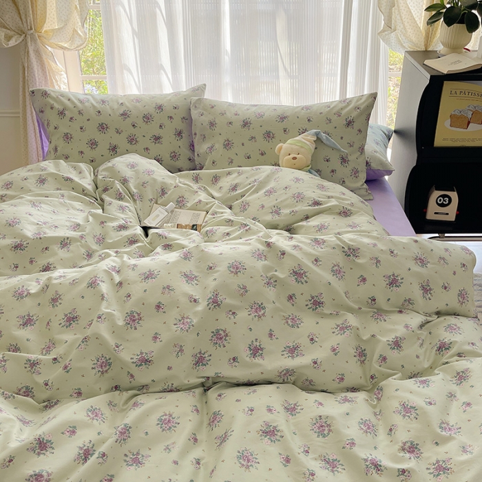 91家纺网 家纺一手货源 找家纺 桃子 2023新款ins韩系少女心碎花小清新卡通纯棉系列四件套 棉-浮影