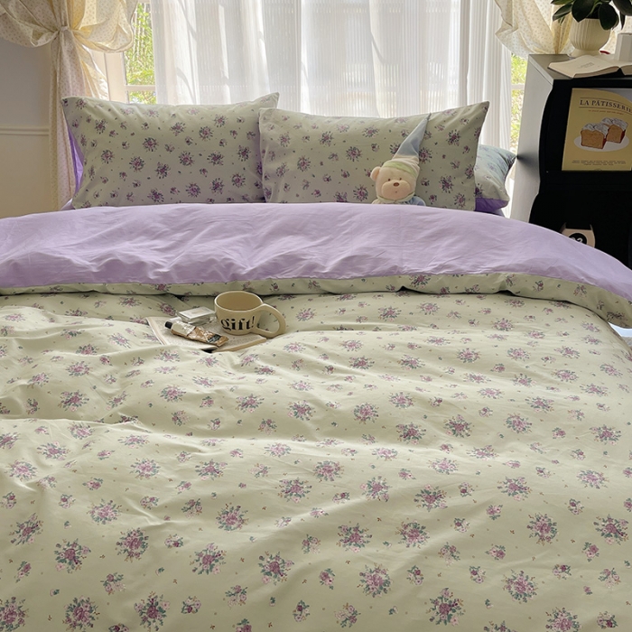 91家纺网 家纺一手货源 找家纺 桃子 2023新款ins韩系少女心碎花小清新卡通纯棉系列四件套 棉-浮影