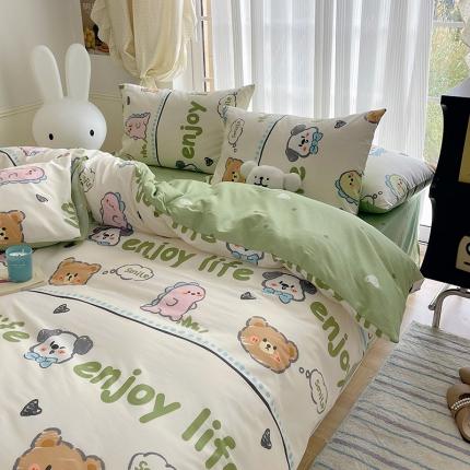 桃子 2023新款ins韩系少女心碎花小清新卡通纯棉系列四件套 棉-哈哈乐园