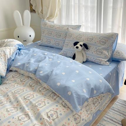 桃子 2023新款ins韩系少女心碎花小清新卡通纯棉系列四件套 棉-萝莉兔