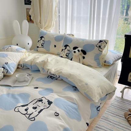 桃子 2023新款ins韩系少女心碎花小清新卡通纯棉系列四件套 棉-奶牛猫