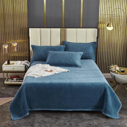 佳梦家纺 2023新款牛奶绒华夫格床盖 蓝色