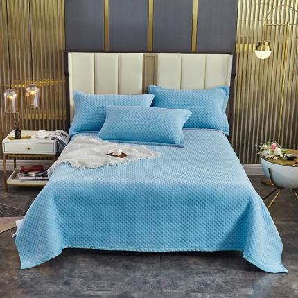 佳梦家纺 2023新款牛奶绒华夫格床盖 天蓝