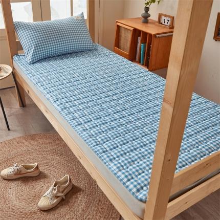 雯豆学生宿舍上下铺床护垫软垫子加厚榻榻米防滑床褥子 玉米床褥-蓝小格