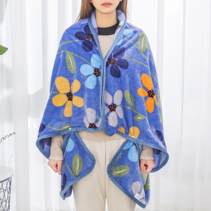 91家纺网 家纺一手货源 找家纺 恋尚羽 2025秋冬爆款印花披肩毯盖毯 花海蓝