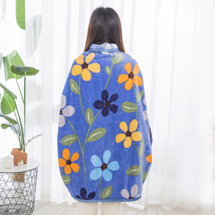 91家纺网 家纺一手货源 找家纺 恋尚羽 2025秋冬爆款印花披肩毯盖毯 花海蓝