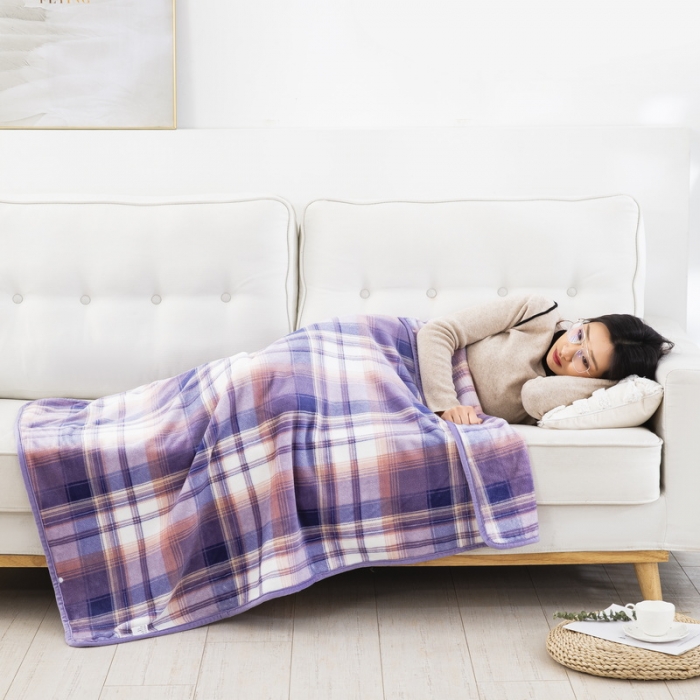 91家纺网 家纺一手货源 找家纺 恋尚羽 2025秋冬爆款印花披肩毯盖毯 温柔一刀紫