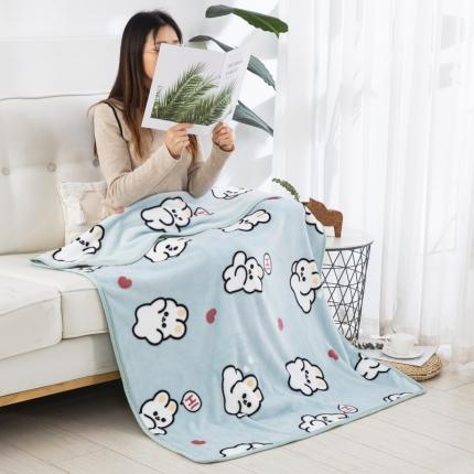 91家纺网 家纺一手货源 找家纺 恋尚羽 2025秋冬爆款印花披肩毯盖毯 萌萌兔蓝