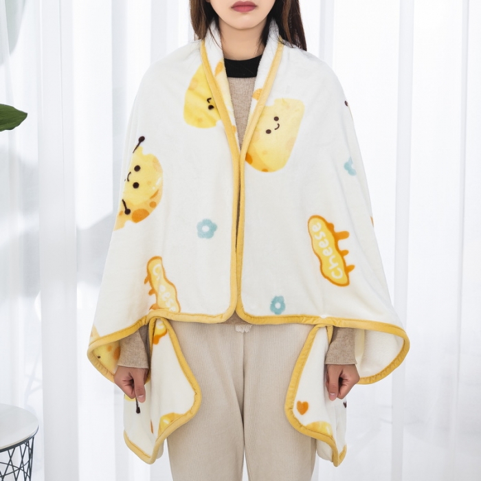 91家纺网 家纺一手货源 找家纺 恋尚羽 2025秋冬爆款印花披肩毯盖毯 奶酪