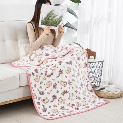 91家纺网 家纺一手货源 找家纺 恋尚羽 2025秋冬爆款印花披肩毯盖毯 花环兔