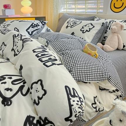 91家纺网 家纺一手货源 找家纺 瑞莱 2023秋季新款13372全棉印花四件套-卡通系列漫画家