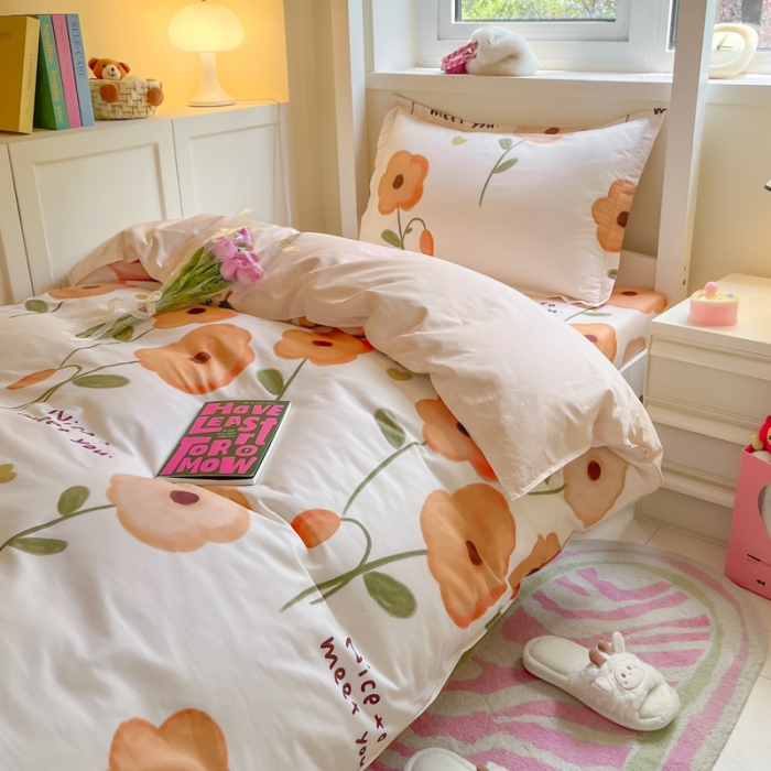 91家纺网 家纺一手货源 找家纺 铭成 2024新款全棉印花三件套 花满荷塘