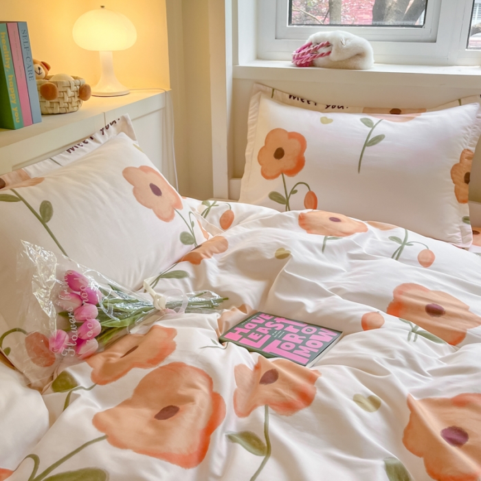 91家纺网 家纺一手货源 找家纺 铭成 2024新款全棉印花三件套 花满荷塘