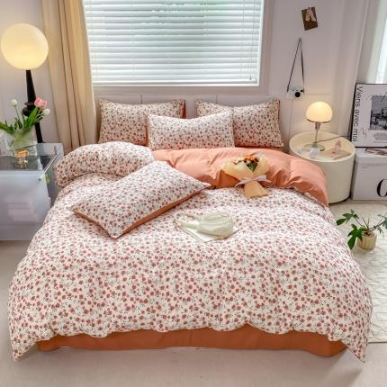 91家纺网 家纺一手货源 找家纺 红日子 2024新款水洗棉麻双层纱四件套 朵美