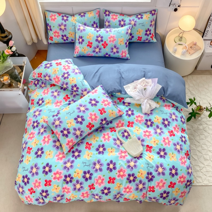 91家纺网 家纺一手货源 找家纺 红日子 2024新款水洗棉麻双层纱四件套 落花