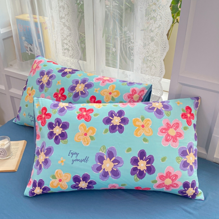 91家纺网 家纺一手货源 找家纺 红日子 2024新款水洗棉麻双层纱四件套 落花