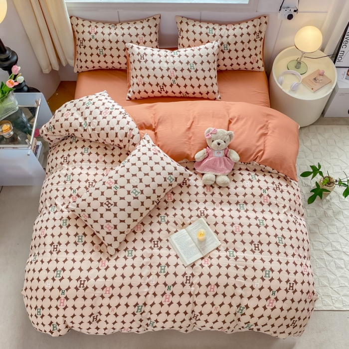 91家纺网 家纺一手货源 找家纺 红日子 2024新款水洗棉麻双层纱四件套 薇薇安