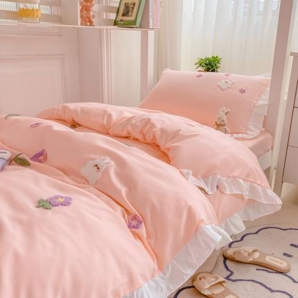 2023新款韩版学生宿舍三件套水洗棉被套床单床笠床上用品 郁金香-粉
