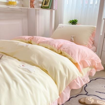 2023新款韩版学生宿舍三件套水洗棉被套床单床笠床上用品郁金香-奶黄紫