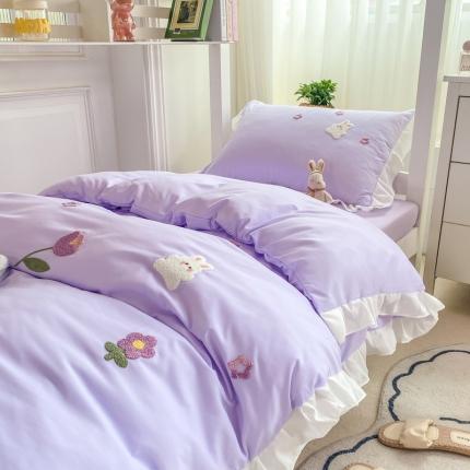 2023新款韩版学生宿舍三件套水洗棉被套床单床笠床上用品 郁金香-紫