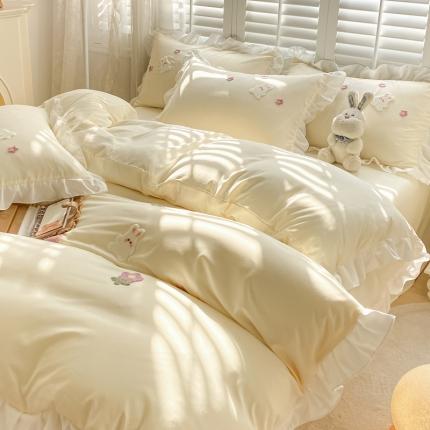 2023新款韩版学生宿舍三件套水洗棉被套床单床笠床上用品 郁金香-奶黄