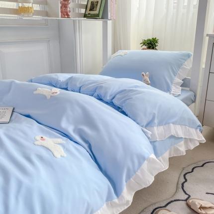 2023新款韩版学生宿舍三件套水洗棉被套床单床笠床上用品 幸运兔-蓝