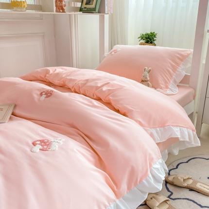 2023新款韩版学生宿舍三件套水洗棉被套床单床笠床上用品 蘑菇兔-粉