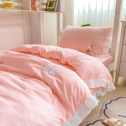 2023新款韩版学生宿舍三件套水洗棉被套床单床笠床上用品 蝴蝶结-粉