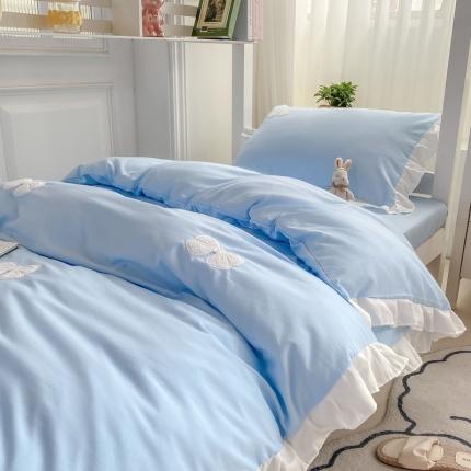 2023新款韩版学生宿舍三件套水洗棉被套床单床笠床上用品 蝴蝶结-蓝