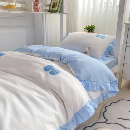 2023新款韩版学生宿舍三件套水洗棉被套床单床笠床上用品 蝴蝶结-白蓝