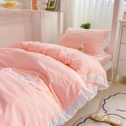2023新款韩版学生宿舍三件套水洗棉被套床单床笠床上用品 可爱兔-粉