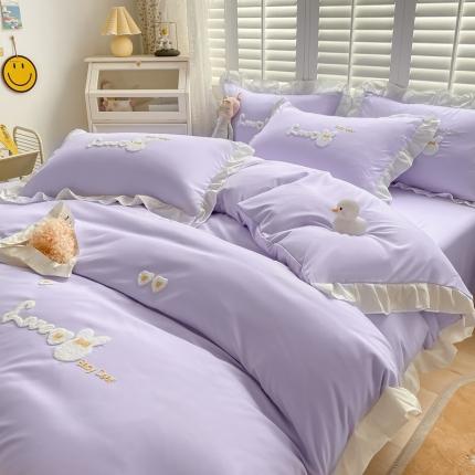 2023新款韩版学生宿舍三件套水洗棉被套床单床笠床上用品 可爱兔-紫