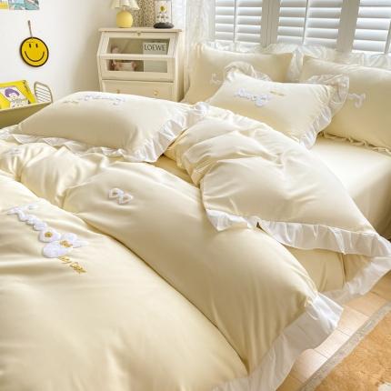 2023新款韩版学生宿舍三件套水洗棉被套床单床笠床上用品 可爱兔-奶油黄