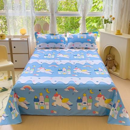 91家纺网 家纺一手货源 找家纺 金鑫汇 2023新款喷气全棉单床单 奶油蓝